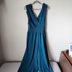 Max Studio Teal Sleeveless Ruffle-Trim Jumpsuit